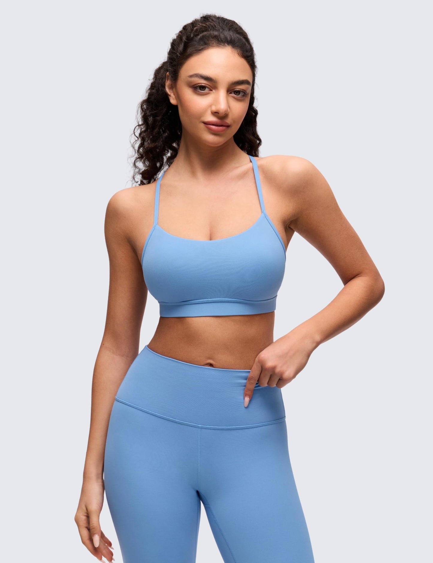 CRZ YOGA Butterluxe Y Back Sports Bras for Women - Padded Racerback Low Impact Spaghetti Thin Strap Workout Yoga Top Party Blue X-Small