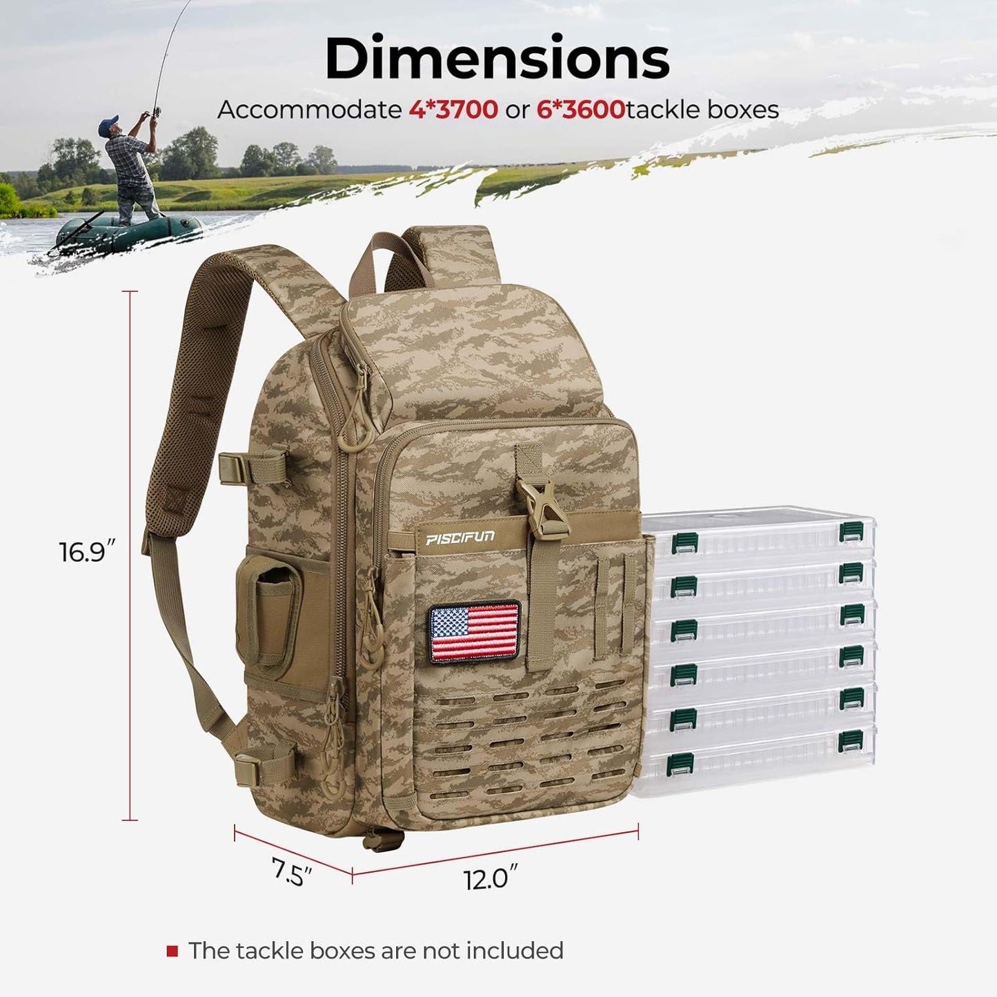 Piscifun Fishing Tackle Backpack - Lightweight Storage Bag with Rod Holder & Rain Cover | Durable & Spacious Design