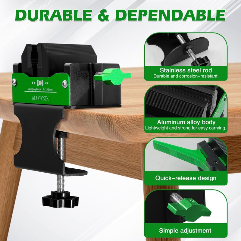 ALLOYNIX Golf Club Regripping Kit, No-Drill Vise Clamp with Rubber Protection, Quick Release, 6-28mm Shaft Compatibility