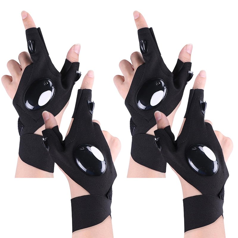 OMASUNB Flashlight Gloves for Men, 4 PCS (2 Pairs) LED Gloves, with Finger Flashlights for Fishing, Repairing and Camping, Ideal Gifts for Men, Dads and Boyfriends on Valentines Day and Birthdays