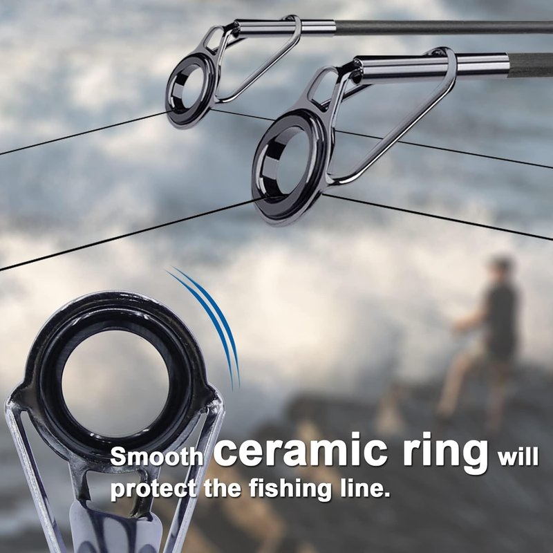 Fishing Rod Tip Repair Kit - Black Stainless Steel with Wear-Resistant Ceramic Ring | 25/35/45/60/65 Pcs