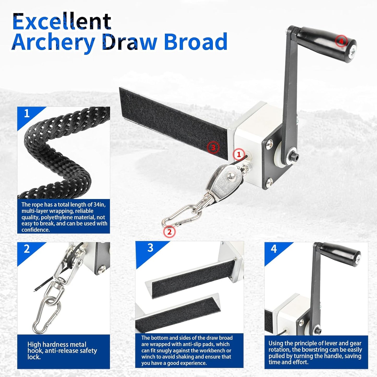 Archery Draw Board - Hand Crank Compound Bow Tool with 100lbs Pulling Capacity | Fits Most Bow Press