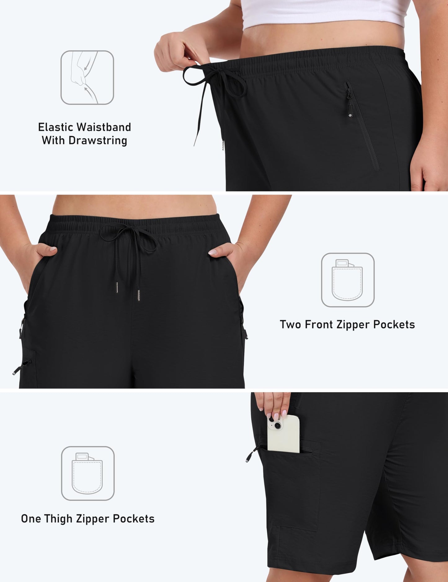 MoFiz Women's Plus Size Hiking Cargo Shorts Quick Dry Athletic Shorts for Camping Travel Golf Shorts Black 4XL