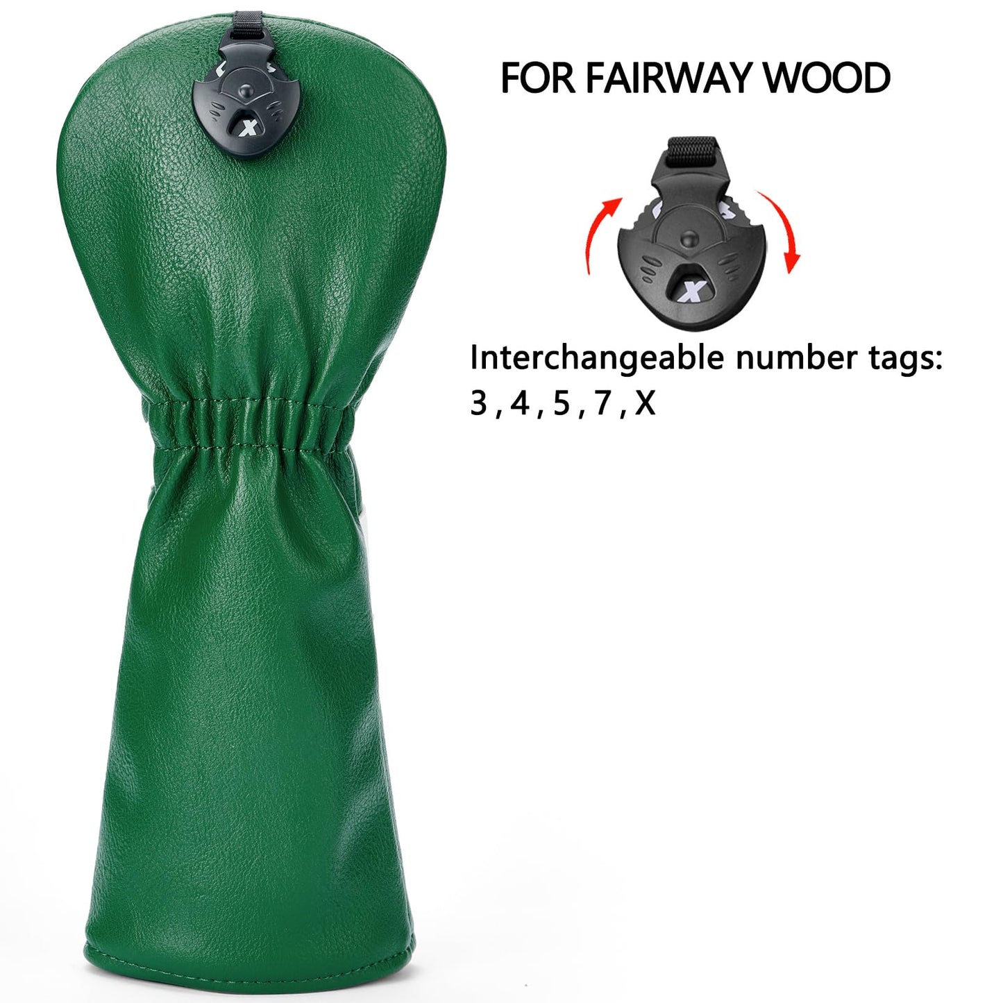 Gbourly 3PCS Vintage Golf Club Classic Green and Black Driver, Fairway Wood and Hybrid Head Covers Set PU Leather Headcovers with Interchangeable No. Tag (Green)