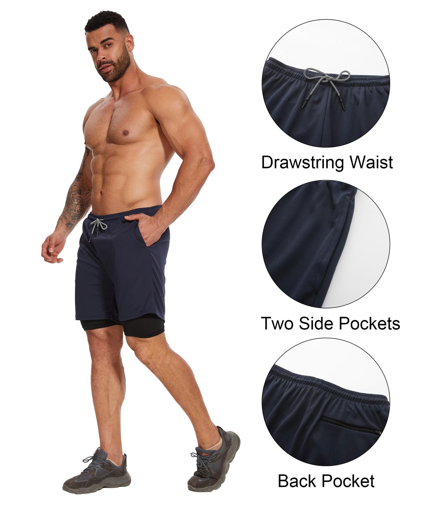 Kinglaman 4 Pack Mens 2 in 1 Running Workout Shorts with Liner, Gym Athletic Quick Dry Sport Shorts with Pockets 2 Black 1 Blue 1 Gray Medium