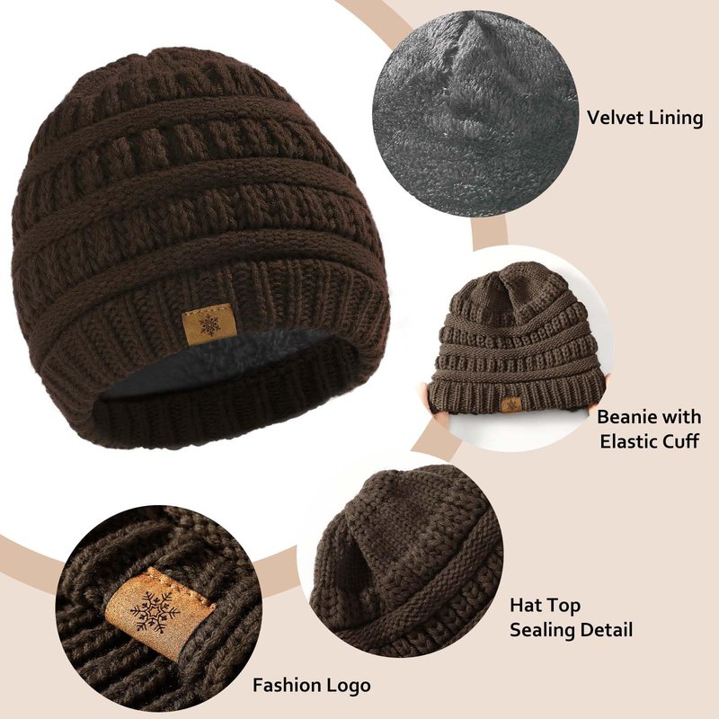 Winter Beanie Hat Scarf Gloves Set, Thick Warm Knit Winter Skull Cap Touch Screen Gloves Neck Scarf for Women Men 6 Coffee