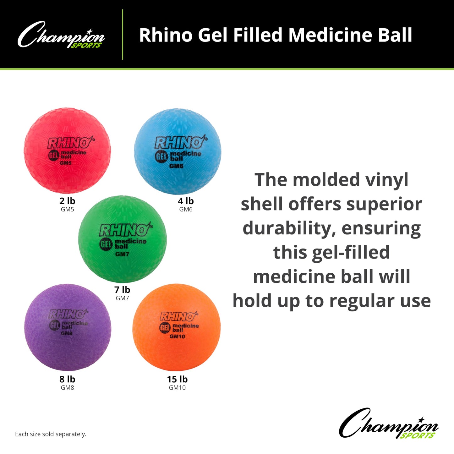 Champion Sports Rhino Gel Filled Medicine Ball (Green 7 lbs)