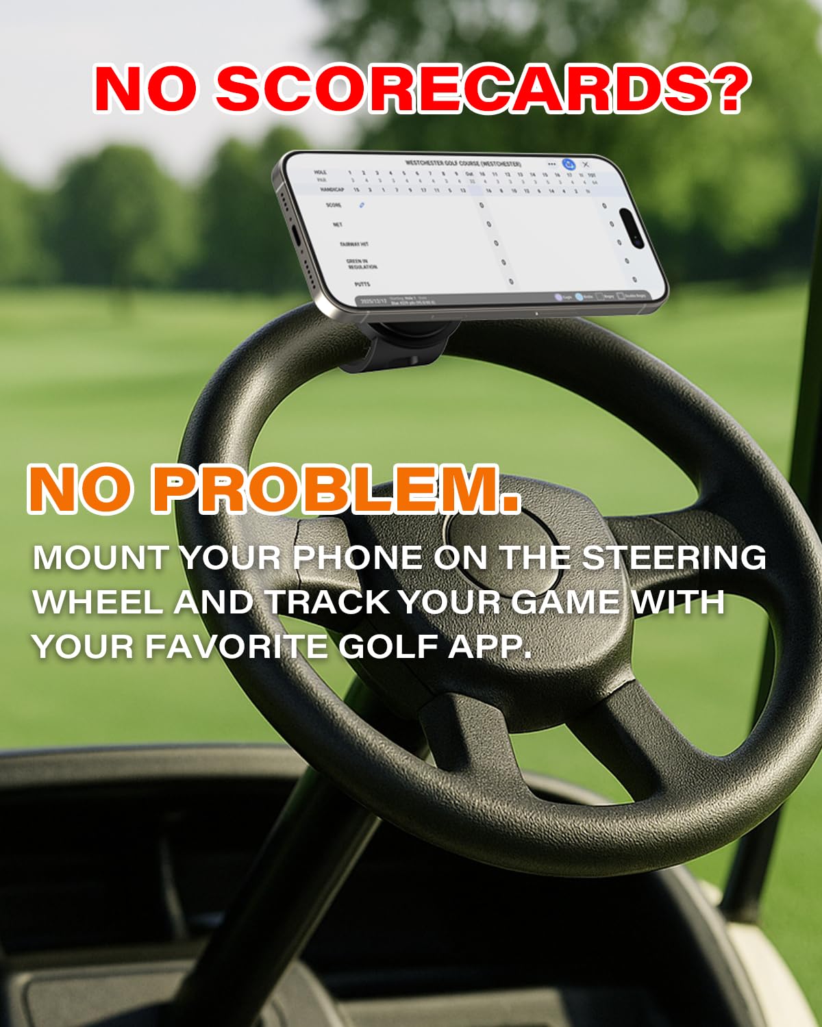 A2C Golf Gifts for Men 3-in-1 Magnetic Phone Holder for Golf Cart, Push Cart, Steering Wheel Phone Mount, Golf Cart Accessories for EZGO, Club Car, Yamaha, Icon, Golfers Essentials for Men Dad Husband