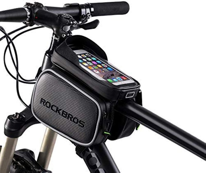 ROCKBROS Bike Phone Bag, Waterproof Large-Capacity Handlebar & Top Tube Phone Pouch for Cycling, Fits Smartphones Up to 6.2 Inches, Storage Case for Road & Mountain Bikes