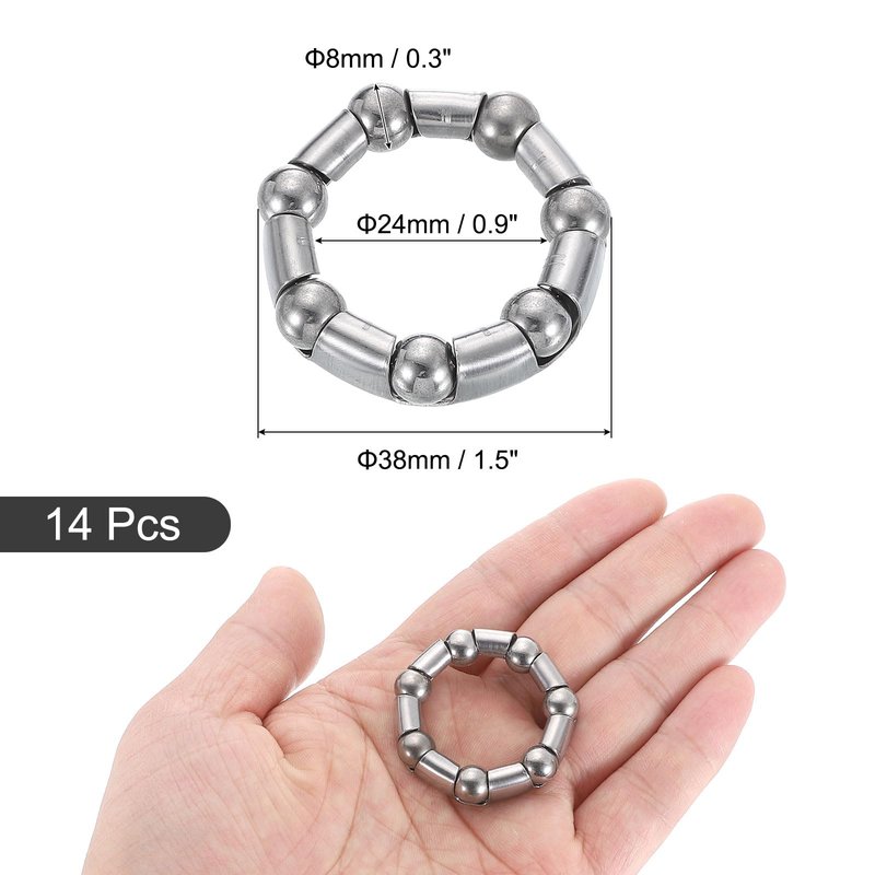 uxcell Bicycle Crank Ball Bearing 5/16Inch (8mm) x 7 Balls, 14pcs Replacement Ball Bearings for Bottom Bracket Bearings Bike Wheel Frame Bearing Repair