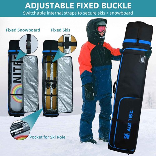 AUMTISC Padded Snowboard Bag for Air Travel, Snow Board Travel Bags Case for Flying, Ski Storage Bags for Boots and Equipment, Adjustable Length in 156cm - 181cm