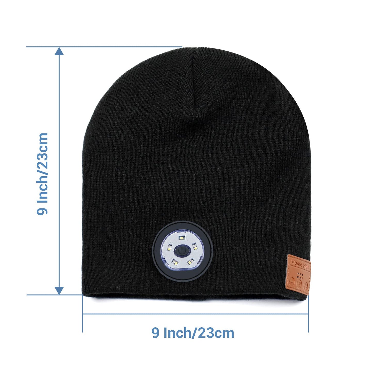 TOUCH TWO Bluetooth Beanie Hat with LED Light Wireless Musical Knitted Cap with Headphone Stereo Speakers & Mic for Running Hiking Jogging Black