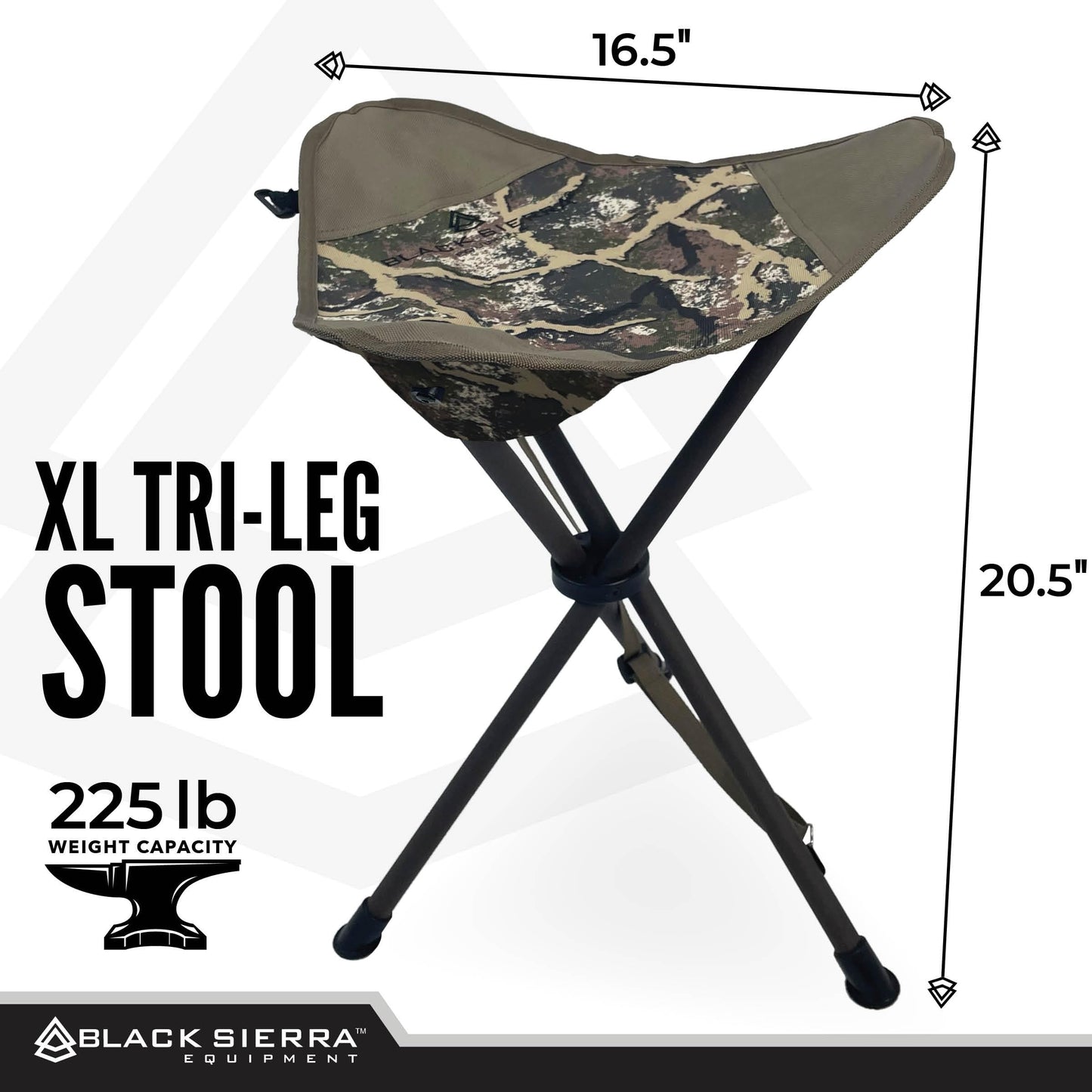 Black Sierra Folding Hunting Stool w/Shoulder Strap Supports 225 lbs, Lightweight Collapsible Tripod Seat, Foldable Steel Frame Chair Perfect for Hunting Blind, Fishing, Hiking, Travel