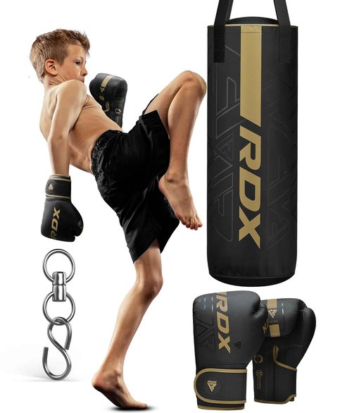 RDX Kids Unfilled Punching Bag Set 2FT with Boxing Gloves, Non Tear Maya Hide Leather Kara Junior Hanging Bag for Kickboxing MMA Muay Thai Taekwondo Karate BJJ Strength Training, Home Gym Equipment