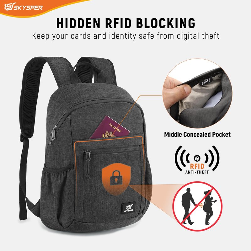SKYSPER Anti Theft Hiking Backpack, 18L RFID Packable Travel Daypack, Lightweight Foldable Back Pack for Walking Daytrip
