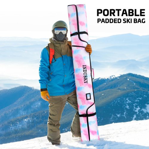InduSKY Ski Bag, Waterproof Full Padded Ski Bag for Air Travel, 900D Polyester Adjustable Length Ski Bag Fit Skis Up to 200cm, Portable Snow Travel Ski Bag with Removable Padded Shoulder Strap