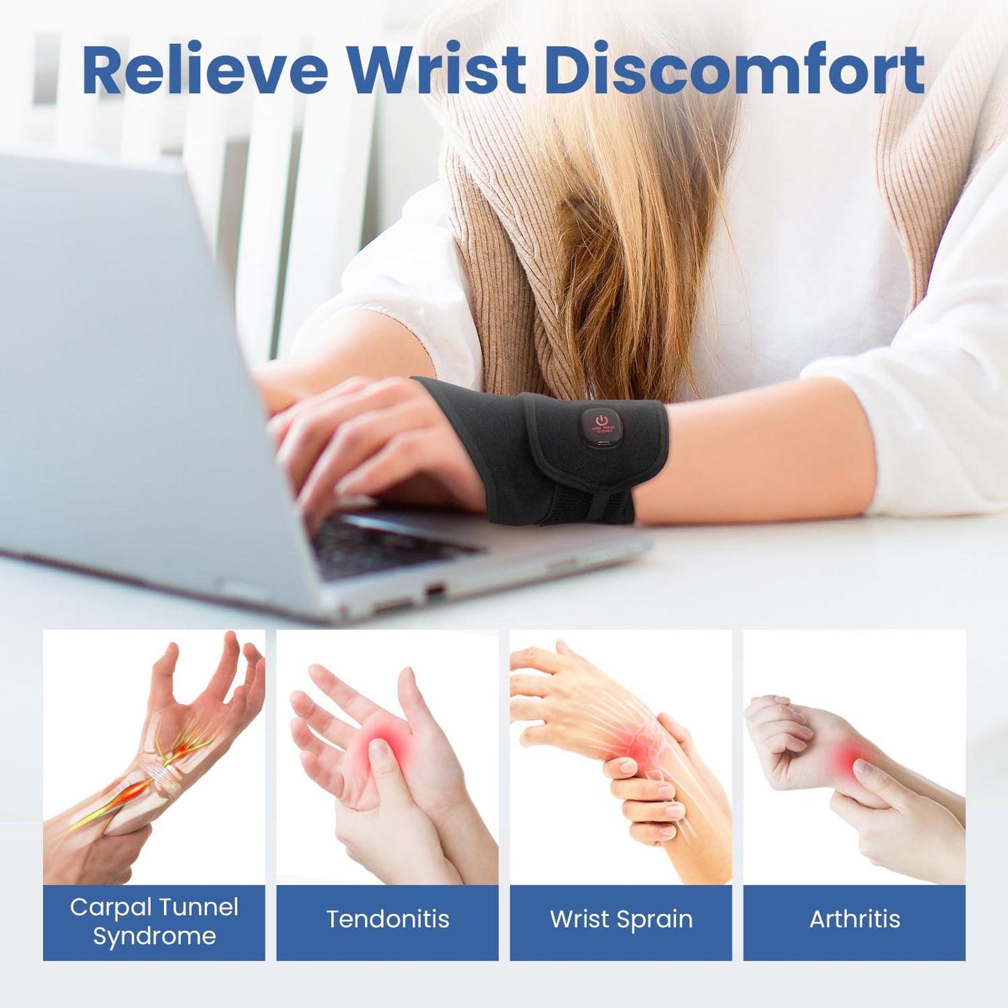 Auccipal Wrist Heating Pad, Heated Wrist Wrap for Arthritis Carpal Tunnel Tenosynovitis Relief, 3 Temperature Levels with 3000 mAh Rechargeable Battery (Black)