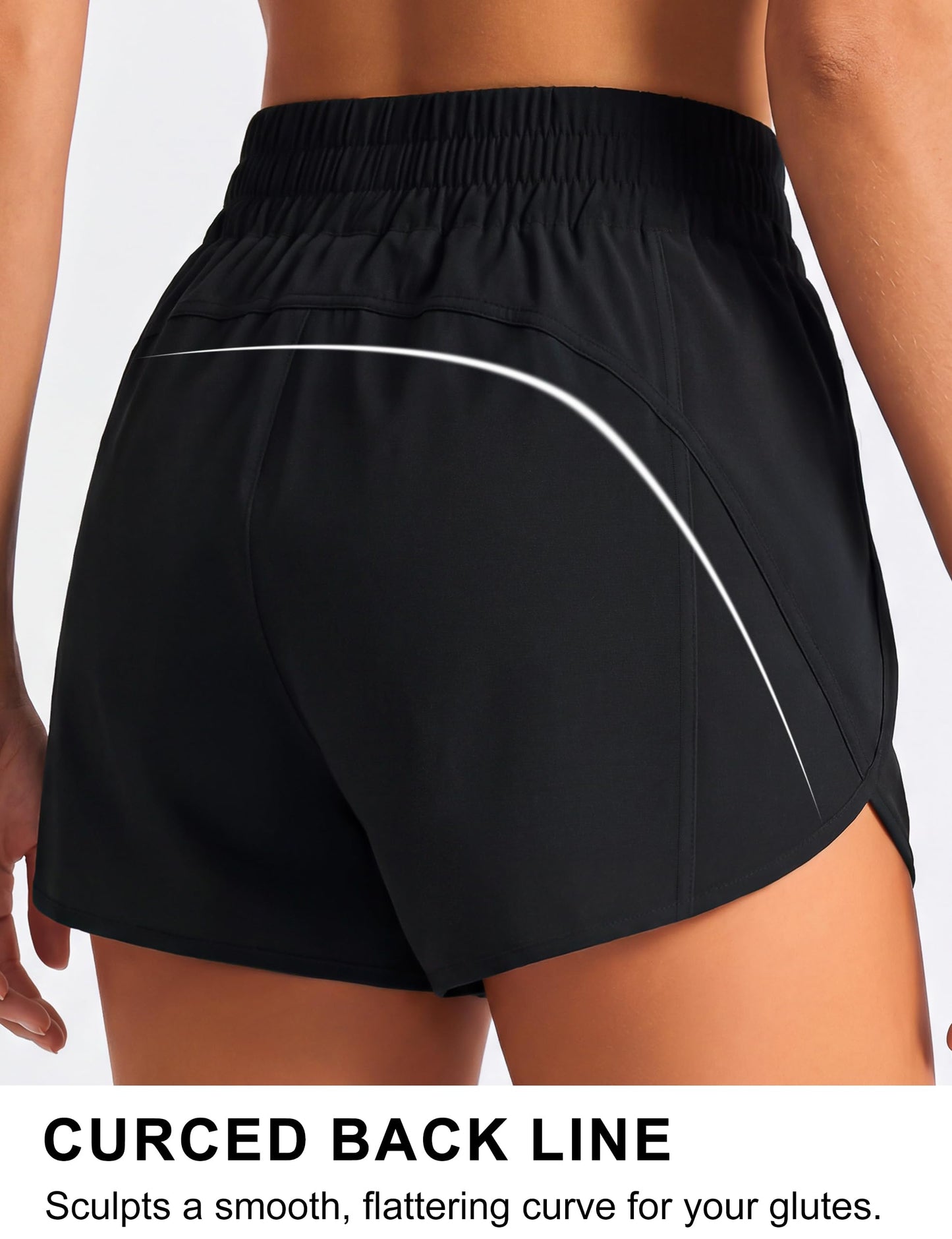 BMJL Women's Running Shorts Elastic High Waisted with Pockets, 2.5" Sporty Workout Quick Dry Athletic Shorts(M,Black)