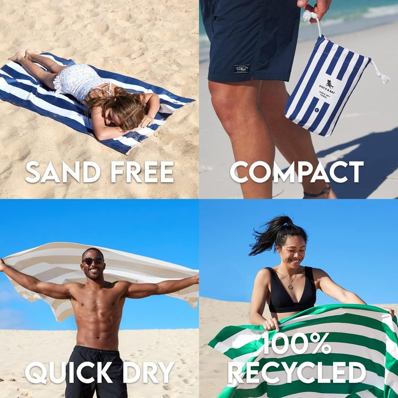 Dock & Bay Beach Towel - Quick Dry & Sand Free - Extra Large Cabana Design | Bondi Blue (200x90cm)
