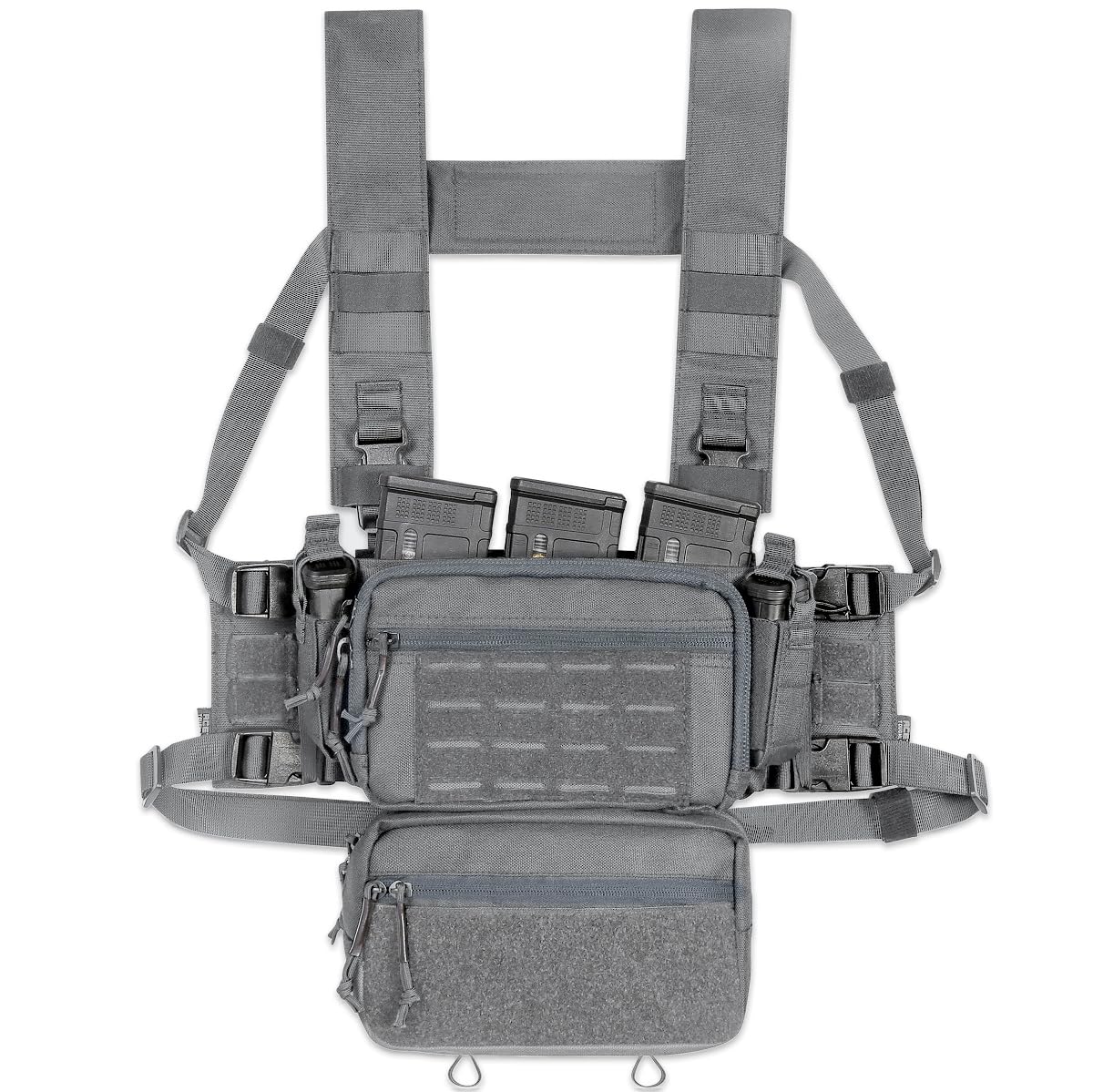 ACETAC S.O.P. Tactical Chest Rig with 5.56/7.62 Magazine Pouch Holder, Pistol Pouch, Wing Pouch, Molle Dangler Pouch (Wolf Grey)