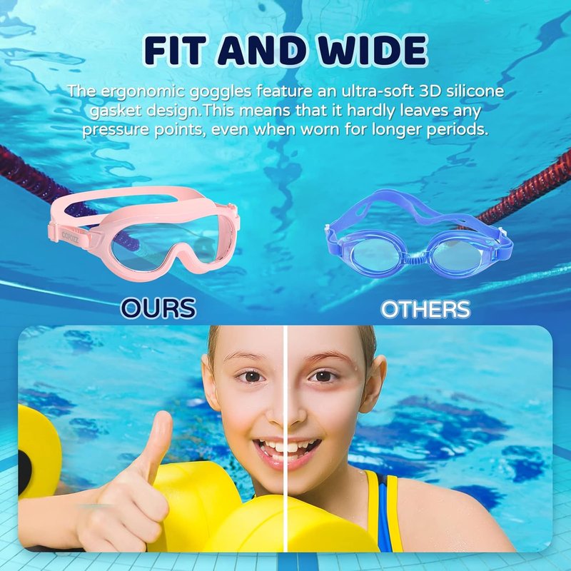 Kids Swim Goggles - No Leak Anti-Fog UV Protection | Wide View Design for Ages 6-14