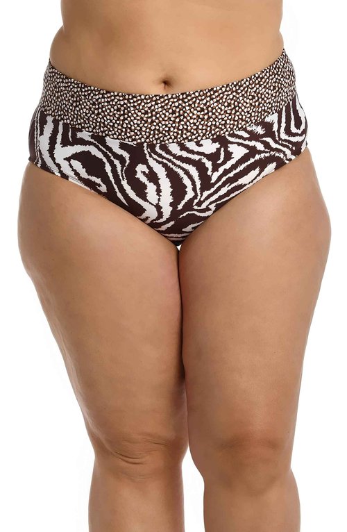 La Blanca Women's V-Front High Waist Bikini Swimsuit Bottom, Java//Fierce Lines, 10