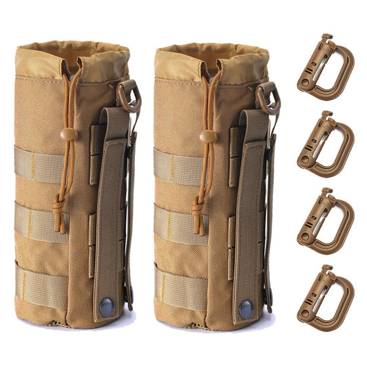 R.SASR Upgraded Tactical Drawstring Molle Water Bottle Holder Tactical Pouches (TAN-2-4)