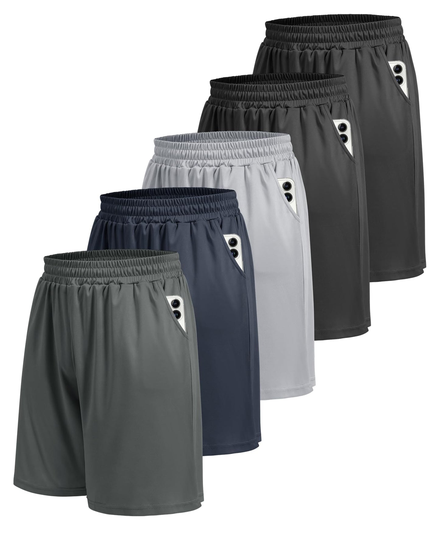 BOOJO 7 Pack Athletic Gym Mens Shorts - Workout Black Quick Dry Basketball Shorts with Pockets for Running Casual Activewear