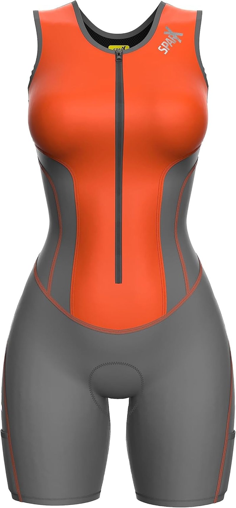 Sparx Women's Triathlon Suit - Tri Short for Racing, Cycling & Swimming | 2XL, Gray/Orange