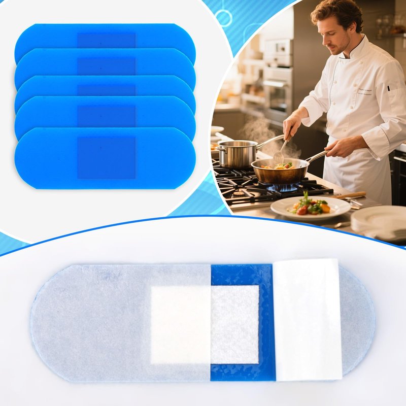 100pcs Multishape Plasters Waterproof Adhesive Bandages, Flexible & Breathable Latex-Free Wound Protection Patches Metal Detectable Adhesive Bandages for Food Service Industry Use