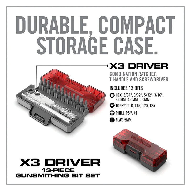 Real Avid X3 Ratcheting Screwdriver Set with 13 Bits, 3-in-1 Driver, T-handle & Extension - Includes 4 Hex 4 Torx 3 Metric 4 Standard Hex & Phillips