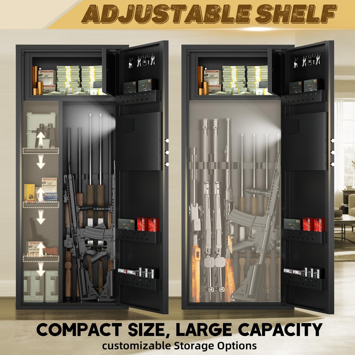 12-15 Gun Safe for Rifles and Pistols,Rifle Safe for Home,Gun Cabinets for Rifles and Shotguns with Digital Keypad and Alarm Mode,Easy Assembly Rifle Cabinet,Internal Lockable Box & Removable Shelves