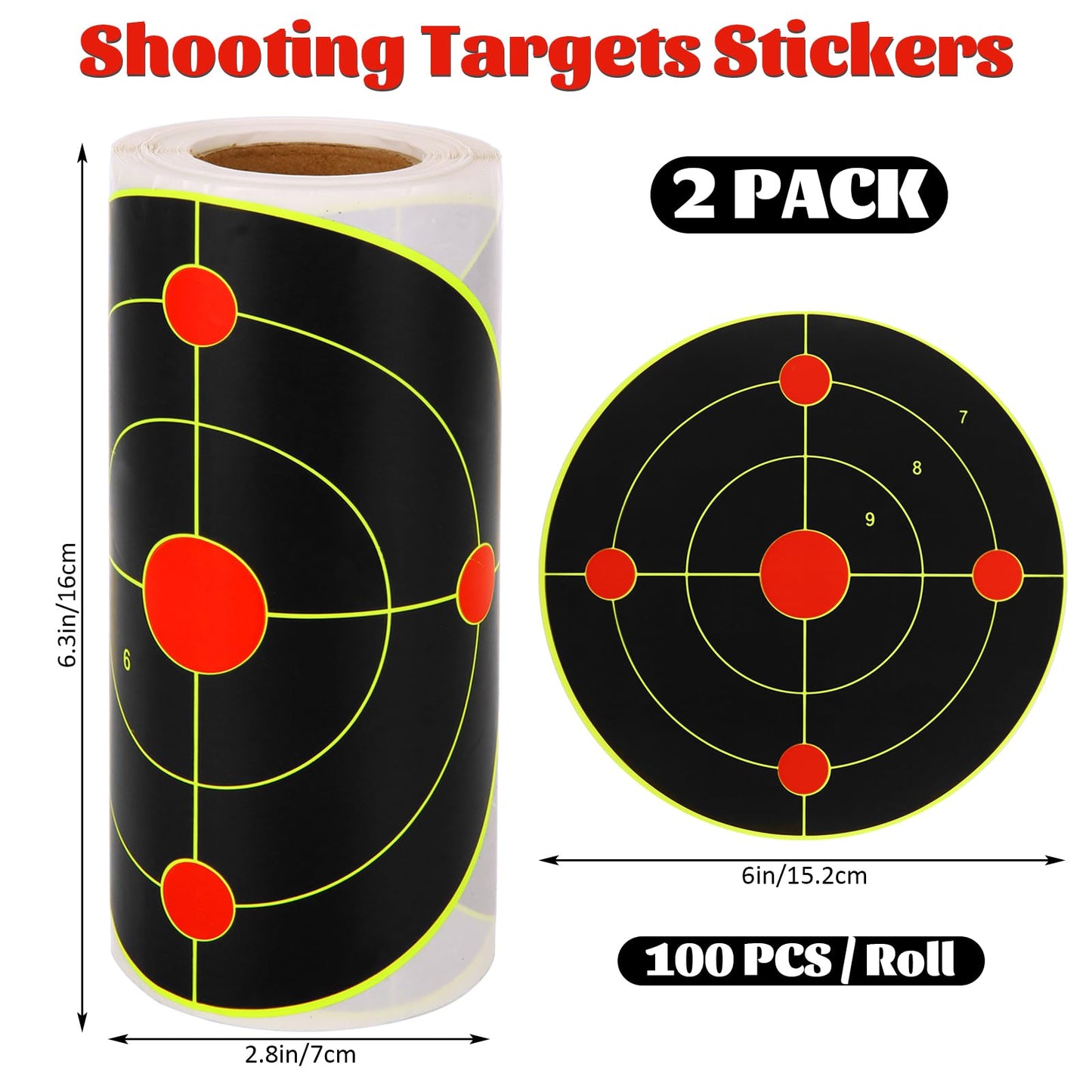 LDHHYH 6 Inch Shooting Targets Stickers, 200 Pcs/2 Rolls Self Adhesive Splatter Target for Shooting Range, Fluorescent Yellow Paper Targets Rifle Target for Practice, Outdoor & Indoor Range Training