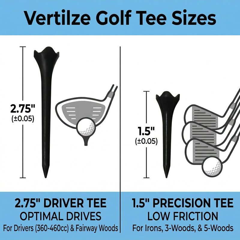 All Teed Up Premium Plastic Golf Tees - Black- 2.75 & 1.5 Inch Plastic Combo Pack