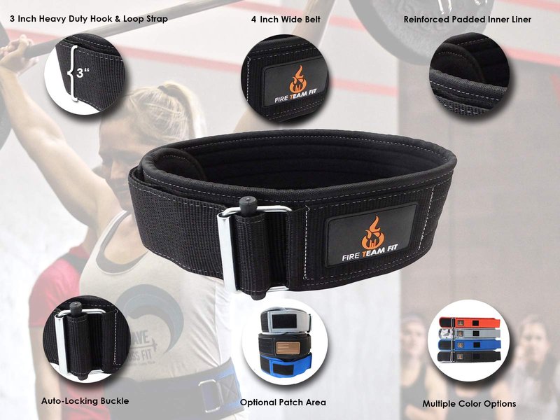 Fire Team Fit 4 Inch Weight Lifting Belt for Men and Women, Back Support for Powerlifting, Squats, Deadlifts, Weightlifting & Cross Training Workout (Black, Small)