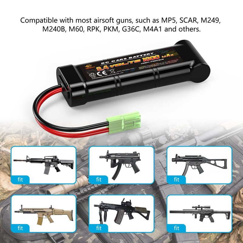 melasta 8.4V NIMH Flat Airsoft Battery Pack w/Mini Tamiya Connector 1800mAh 8.4V Battery Compatible with Airsoft Guns MP5, Scar, M249, M240B, M60, G36, M14, RPK, PKM