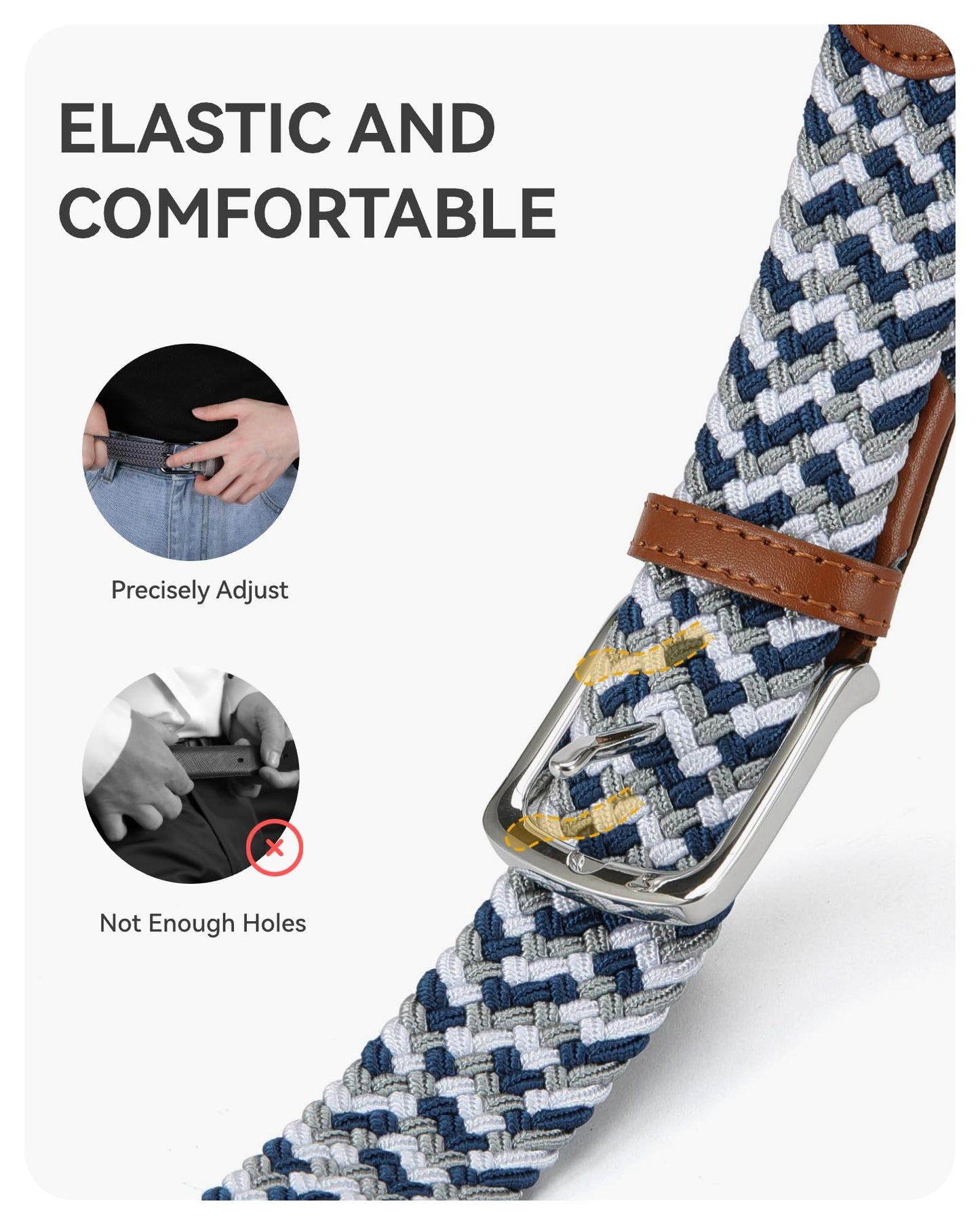 CHAOREN Stretch Belts for Men - Braided Elastic Golf Belt for Men 1 3/8"- Gift for Casual Jeans Shorts