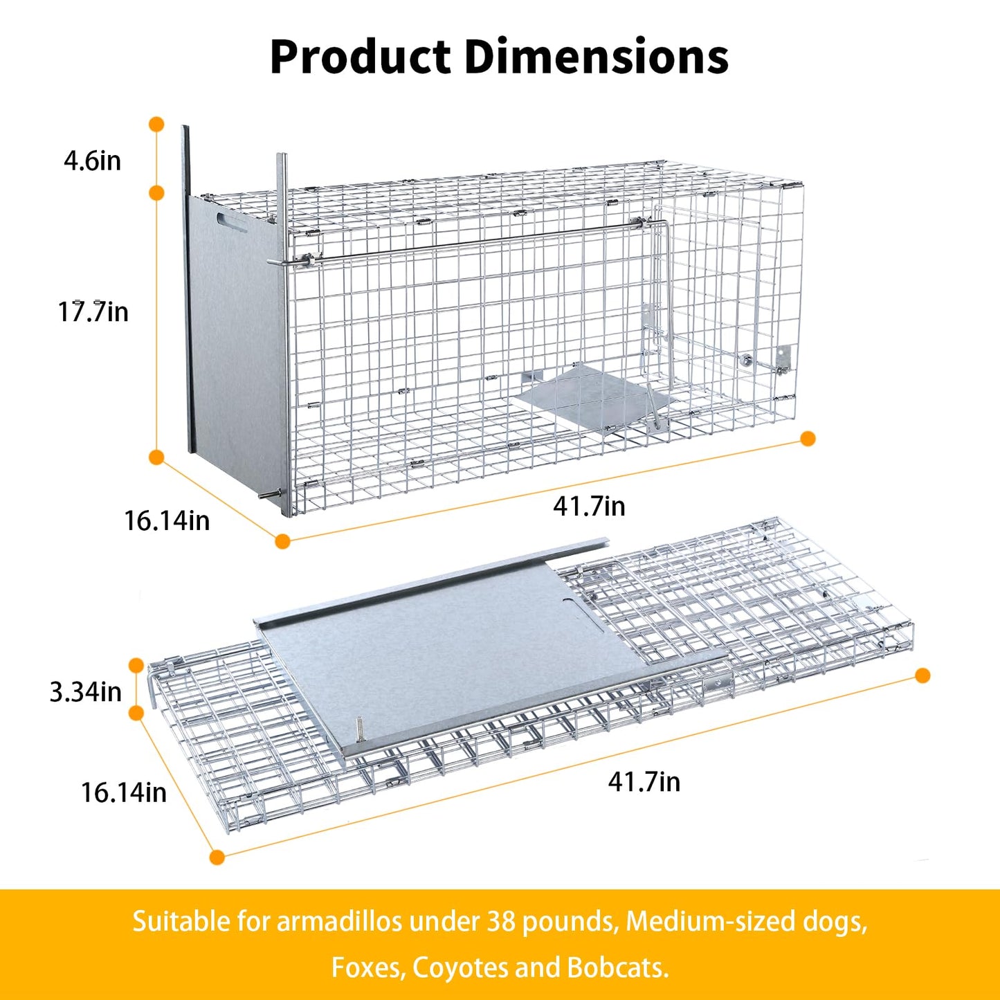 Timaze 42" Large Foldable Humane Live Animal Trap Cage