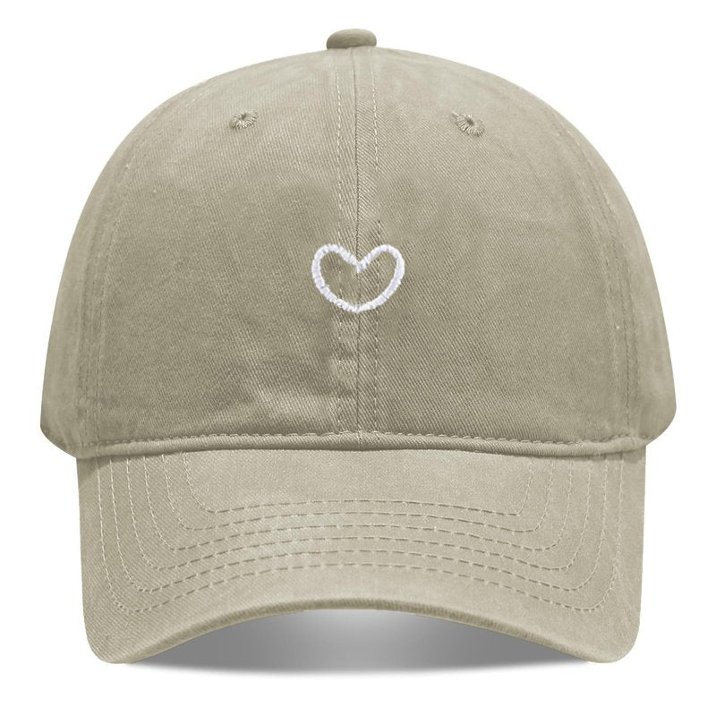Epsoco Vintage Heart Embroidered Washed Baseball Cap for Women Cute Cotton Low Profile Adjustable Dad Hat Khaki-B