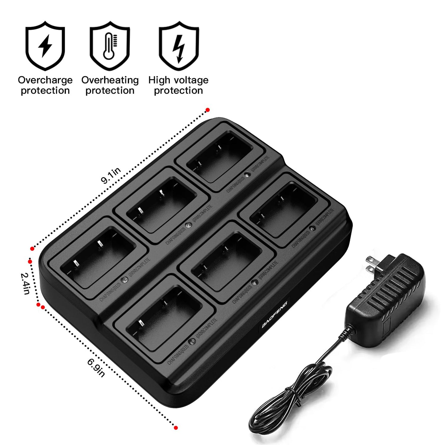 BAOFENG BD-V12B Radio 6 Pack Long Range Walkie Talkies for Adults, Rechargeable Two-Way Radios Walkie Talkies with Earpiece, 6 Way Multi Gang Charger, USB Charging Battery for School,Church,Cruise