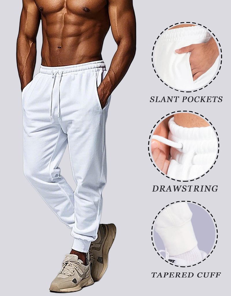 LUYIJIESHENG Mens White Sweatpants Fleece Athletic Joggers for Men with Pockets Loose fit Moisture Wicking Athletic Pants for Running S
