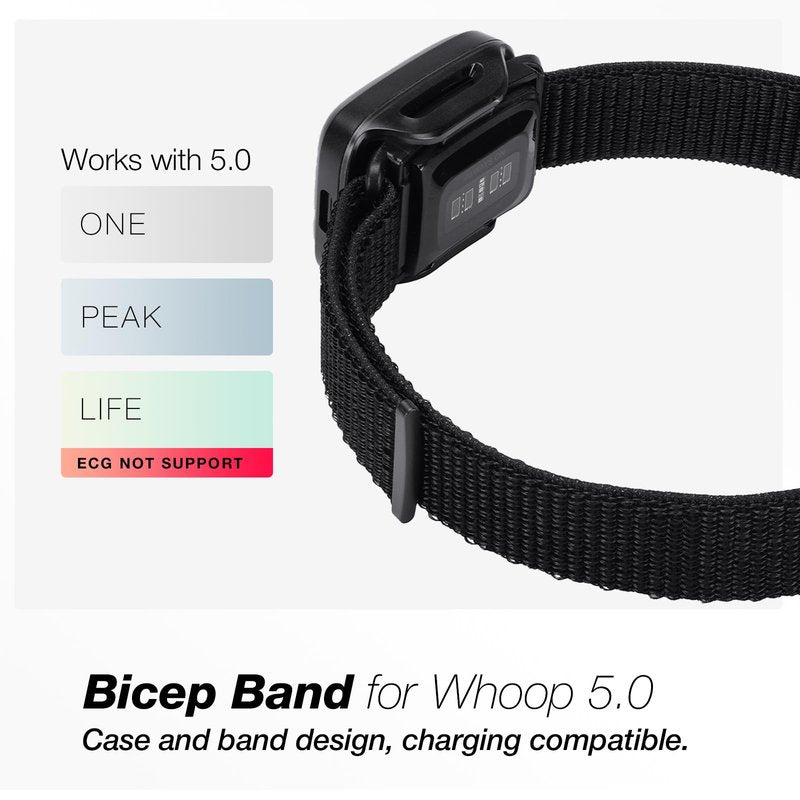 MAKCPOIMER Sport Nylon Loop Bicep Band, Adjustable Fitness Armband Compatible with Whoop 5.0/MG One Peak Life(ECG NOT Support) – Not for 4.0