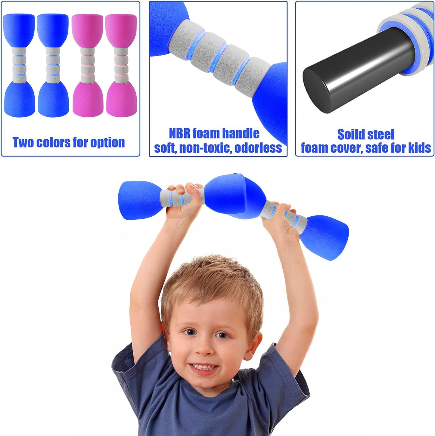 Kids Weight Set - A Pair of 2 Dumbbells for Toddler Childrens Exercise - Foam Dumbbell 1.5lbs Weights Workout Equipment (Blue)