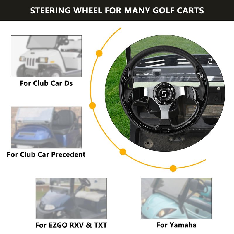 Shu-Ran Golf Cart Steering Wheel, 12.5"/320mm Universal Club Car Steering Wheel for Club Car DS and Precedent EZGO RXV & TXT Yamaha Most Golf Cart (Style 2)