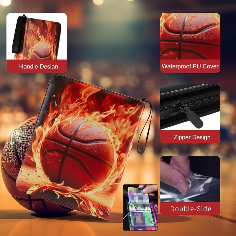 Basketball Card Binder - 900 Pocket Trading Card Holder with 50 Removable Sleeves | Durable Zipper Album Organizer