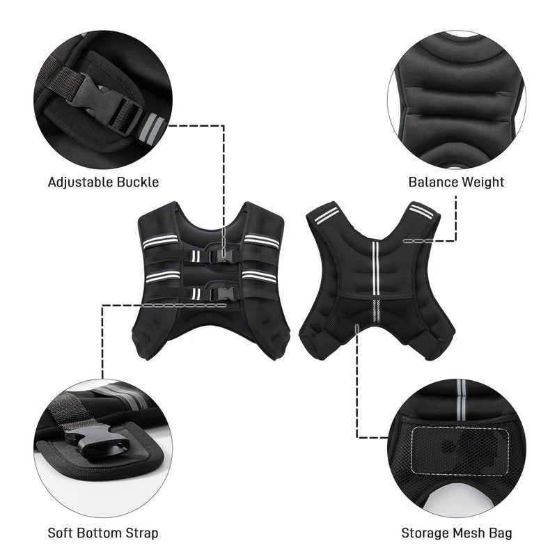 12lbs Weighted Vest with Two Adjustment Straps for Men Women, Weight Vest with Reflective Stripes for Workout, Strength Training, Running, Fitness, Muscle Building, Weight Loss