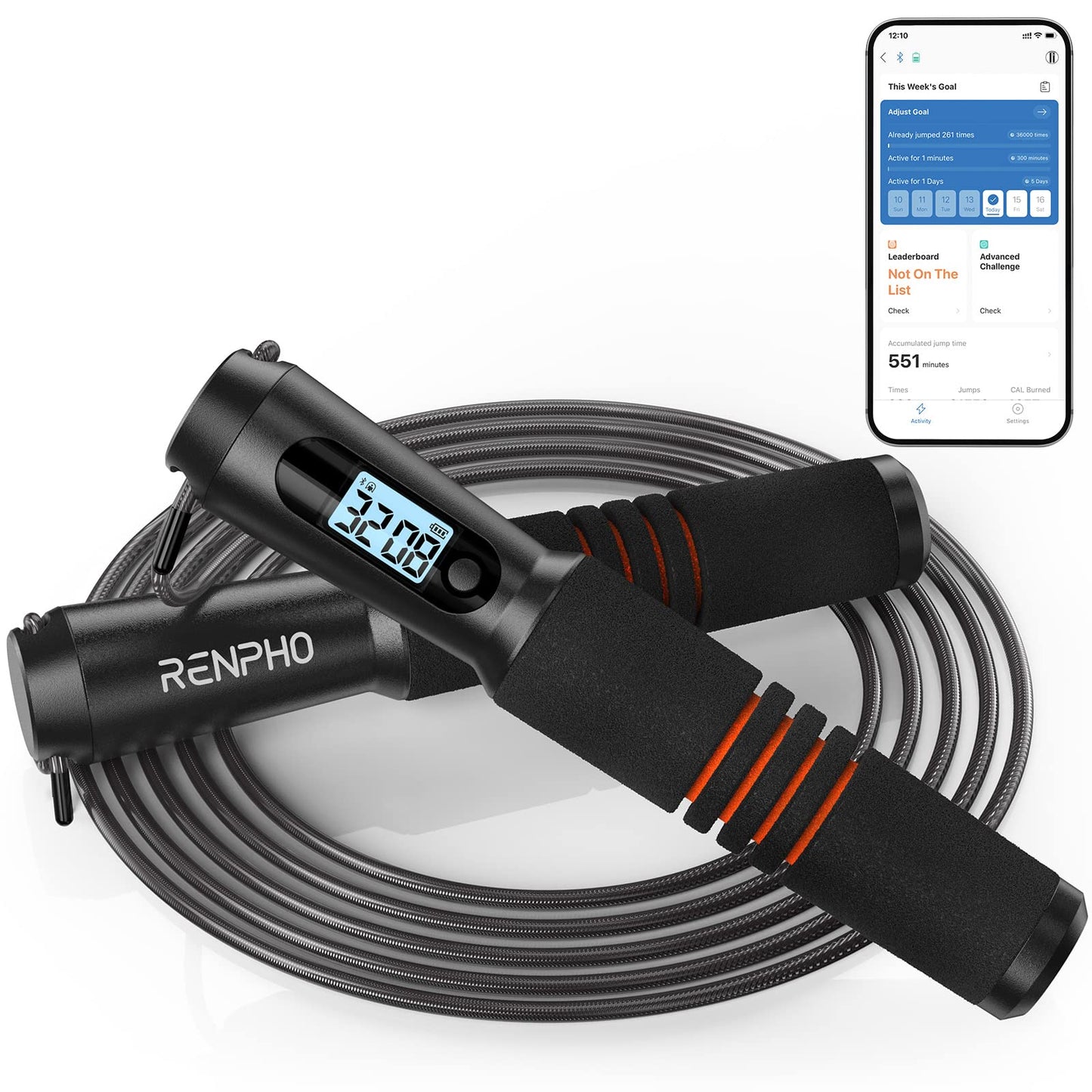 Jump Rope, RENPHO Smart Jump Rope with Counter, Fitness Skipping Rope with APP Data Analysis, Workout Jump Ropes for Home Gym, Crossfit, Jumping Rope for Exercise for Men, Women, Kids, Girls