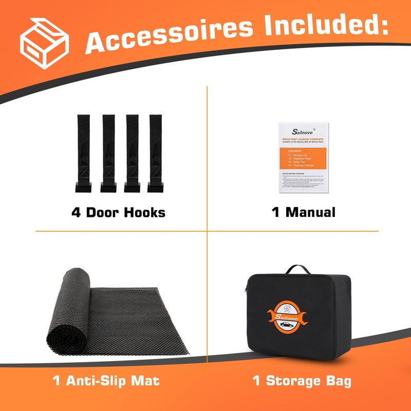 Sailnovo Rooftop Cargo Carrier 20 Cubic, Waterproof Car Roof Bag Soft-Shell Carriers Top Luggage Storage with Slip Mat, 6 Door Hooks & Heavy-Duty PVC for All Vehicle Roof with/Without Rack Cross Bar