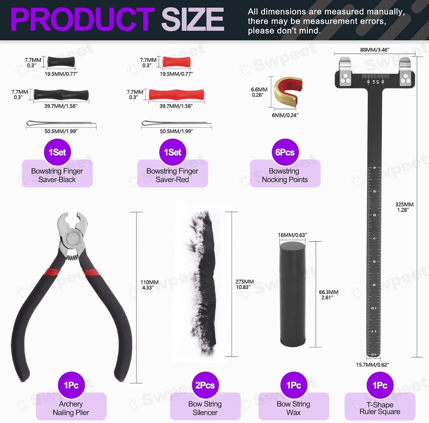 Archery Bow String Tools Kit - 17Pcs Nocking Buckle, T Shape Ruler & More | Essential Accessories for Precision Shooting