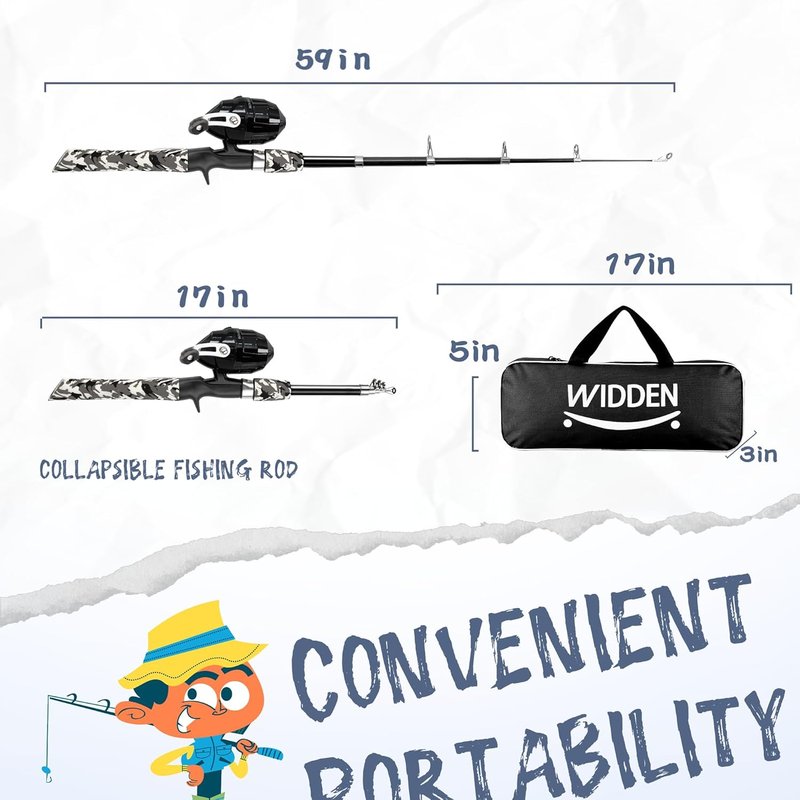 Kids Fishing Pole - Portable Telescopic Fishing Rod & Reel Combo Kit with Tackle Box & Net | Ideal for Boys & Girls